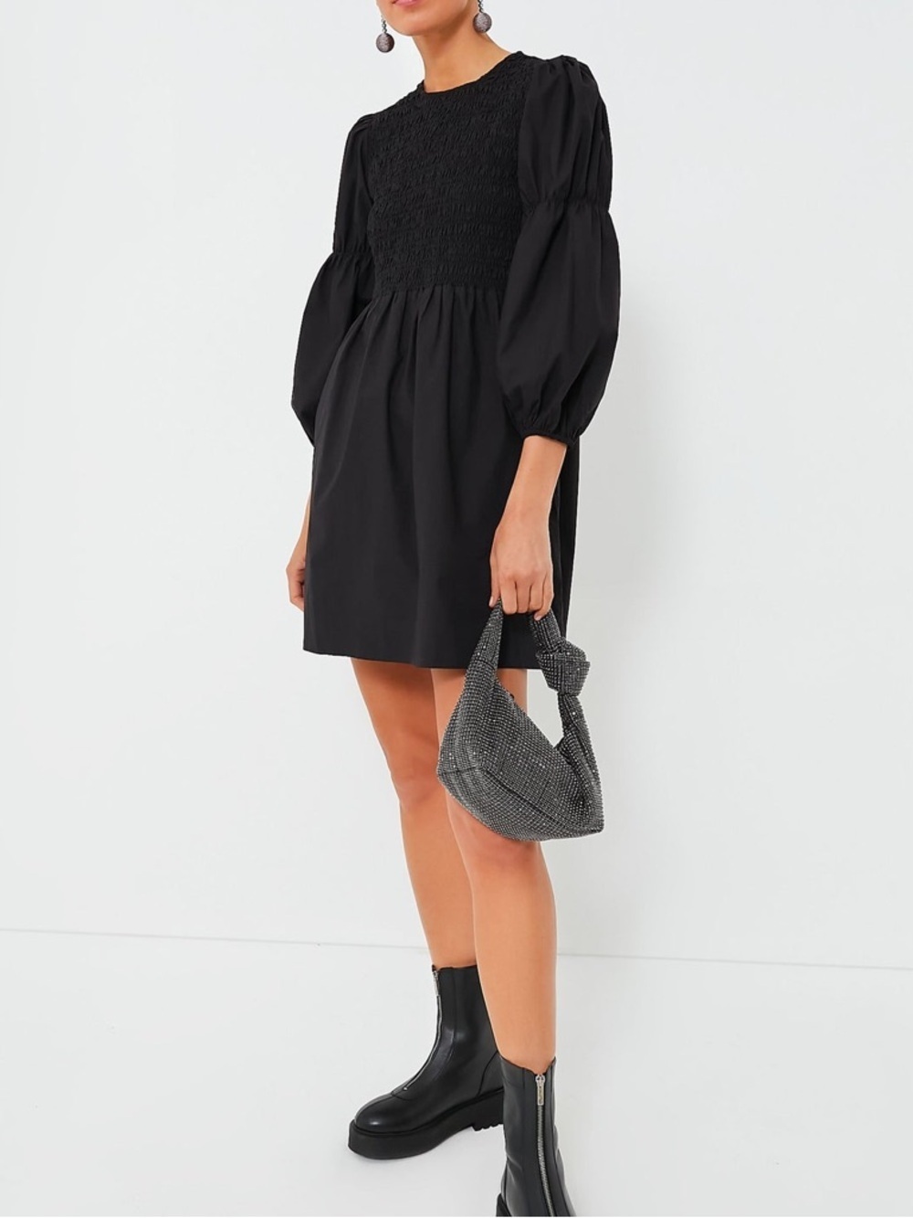 GANNI Black Cotton Poplin Black Mini  Smock 100% organic cotton Dress - Picture 5 of 16